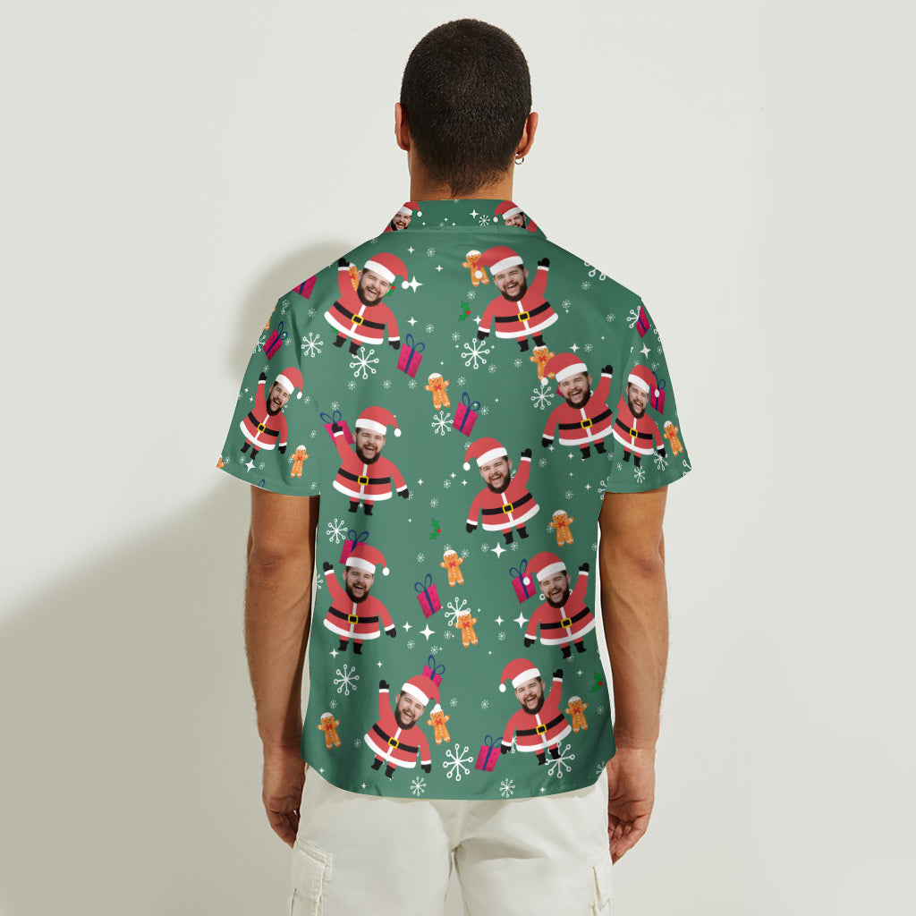 Chemise hawaïenne personnalisée avec un Père Noël à visage personnalisé