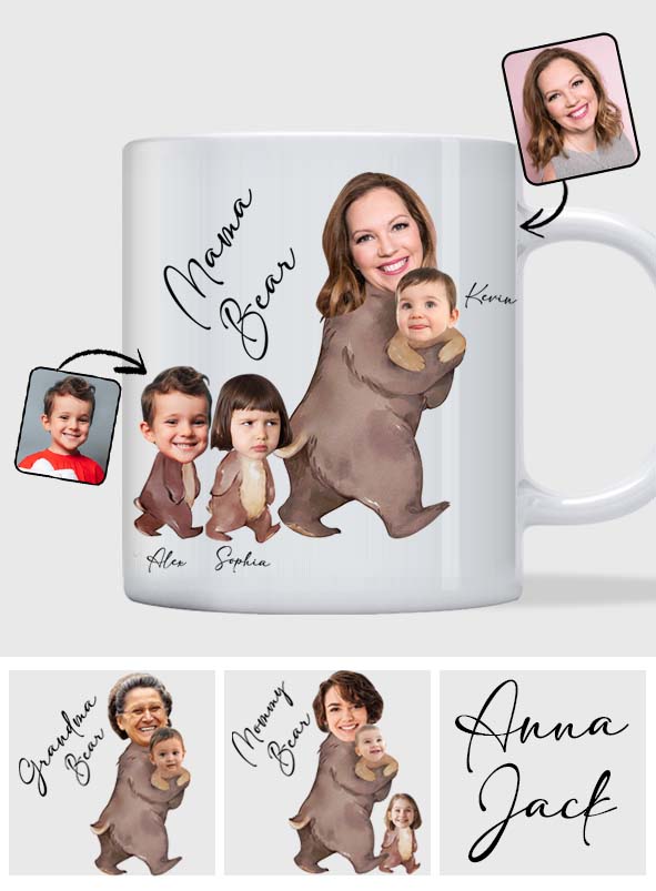 Mug personnalisé « Maman Ours » avec photo aquarelle - Mug personnalisé pour maman