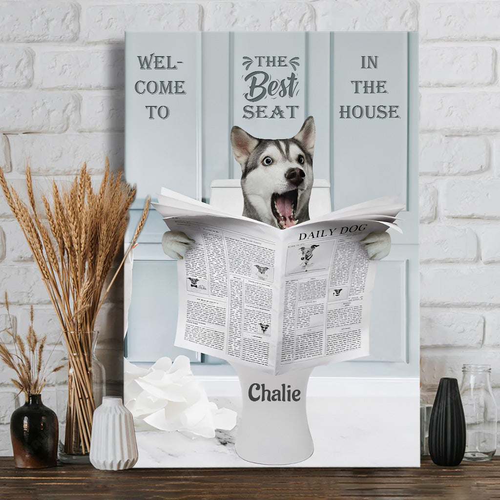 Panneau de toilettes humoristique « Meilleur siège de la maison » - Toile et affiche personnalisées pour chiens