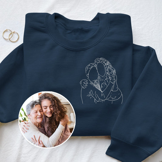 Custom Line Art - Personalized Grandma Embroidered Sweater