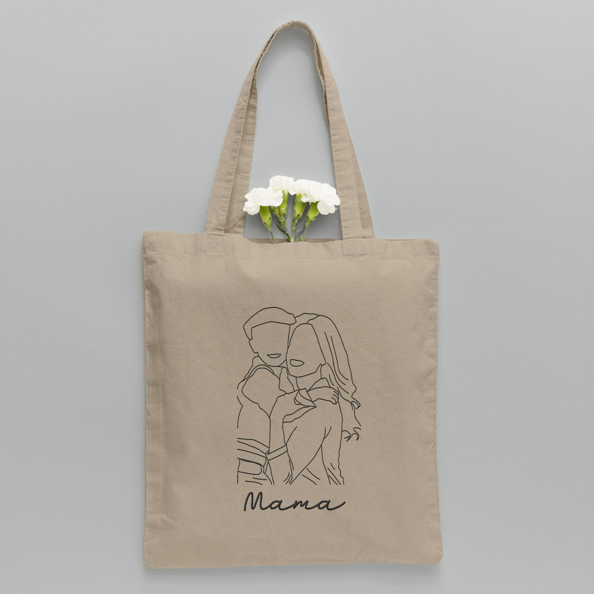 Sac fourre-tout brodé personnalisé avec photo au trait - Sac fourre-tout brodé personnalisé pour maman