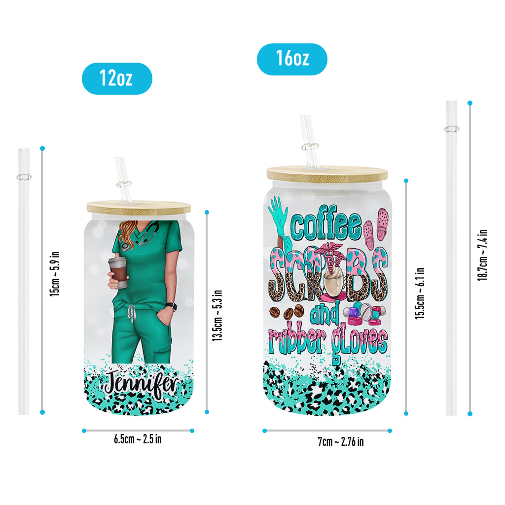 Gommages au café et gants en caoutchouc - Infirmière personnalisée en verre