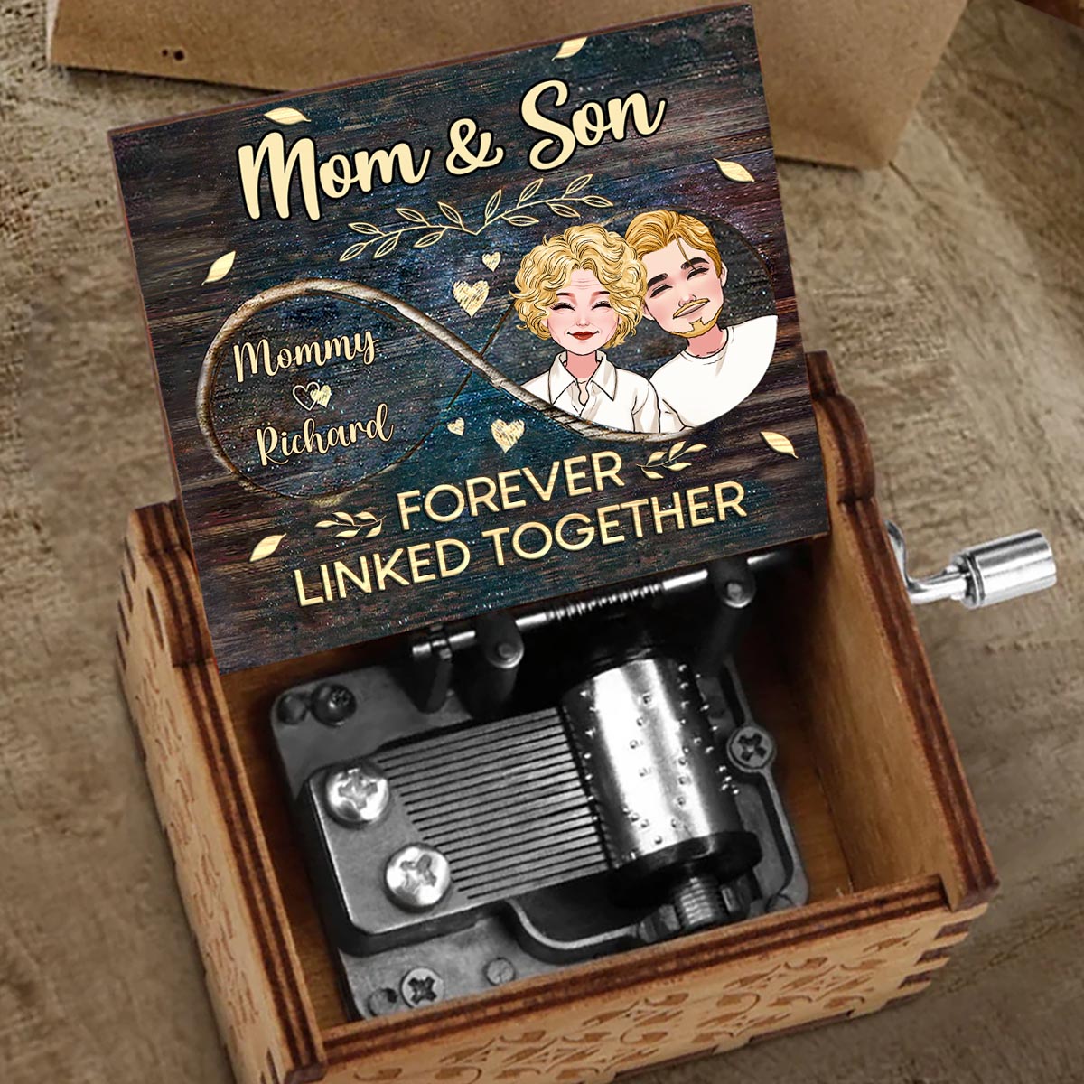 Side By Side - Cadeau pour maman, grand-mère, fille, fils, petite-fille, petit-fils - Boîte à musique à manivelle personnalisée