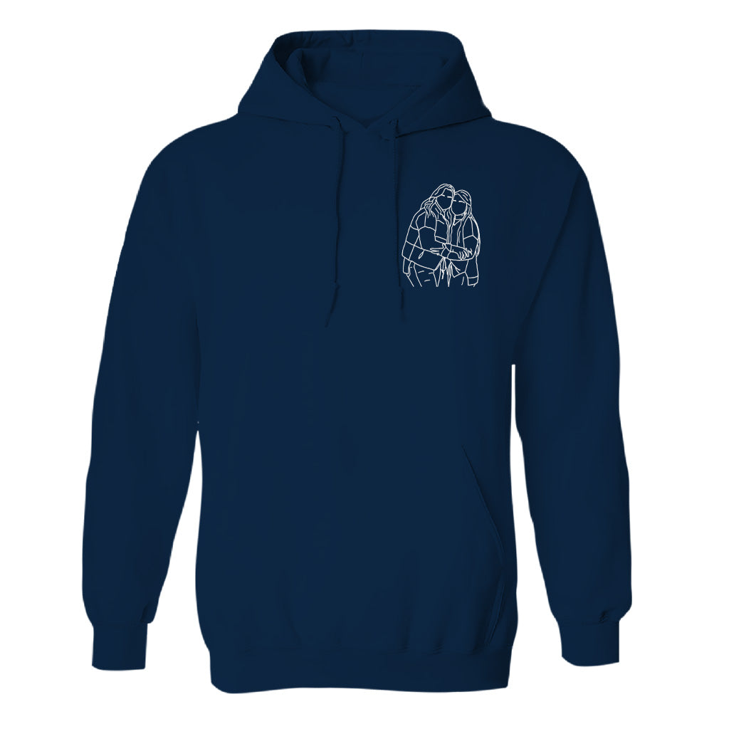 Sweat à capuche brodé personnalisé pour frères et sœurs - Illustration au trait -