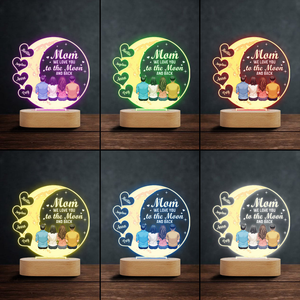 On t'aime jusqu'à la lune et retour - Socle lumineux personnalisé en forme de maman