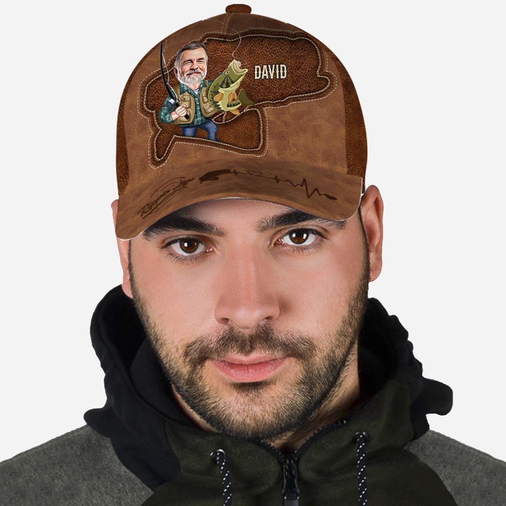Casquette de pêche classique personnalisée avec photo et motif amusant « Rippin' Lips ».