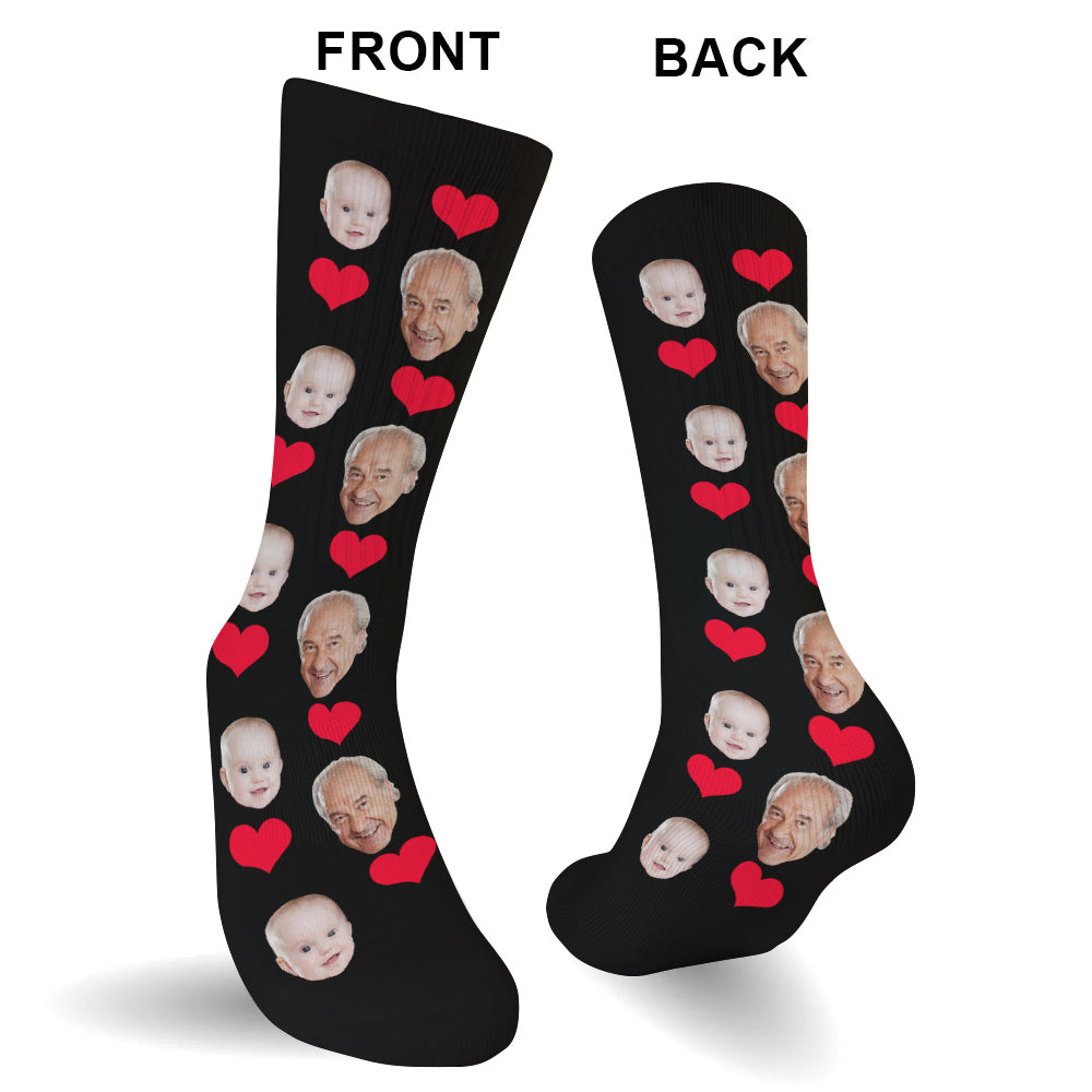 Chaussettes personnalisées pour grand-père avec motif cœur et visage personnalisé