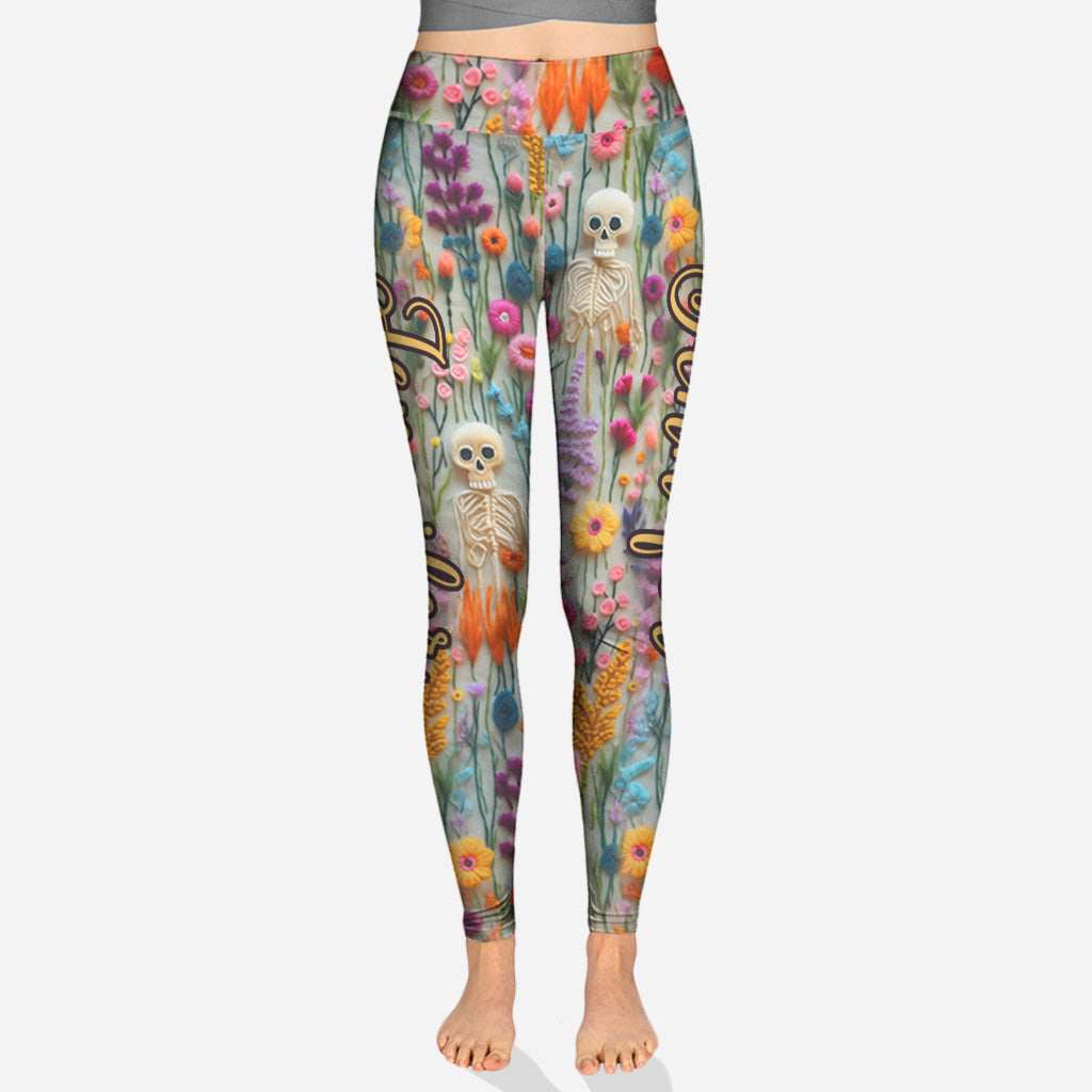 Leggings à motif floral squelette et tête de mort personnalisée