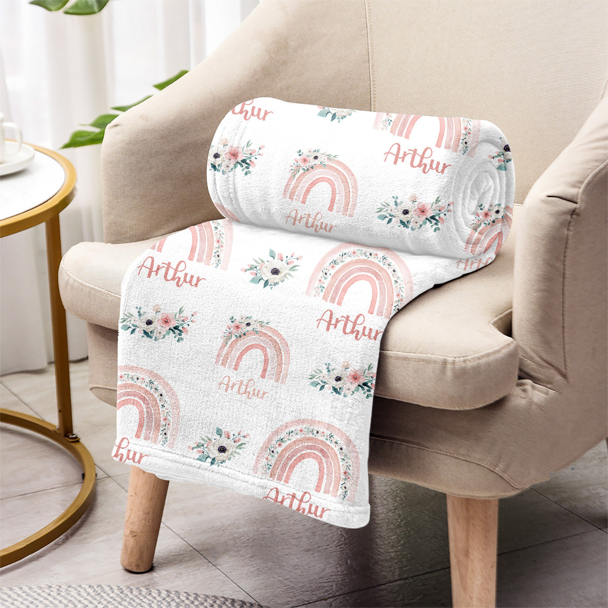 Couverture personnalisée rétro arc-en-ciel avec nom pour petit-fils