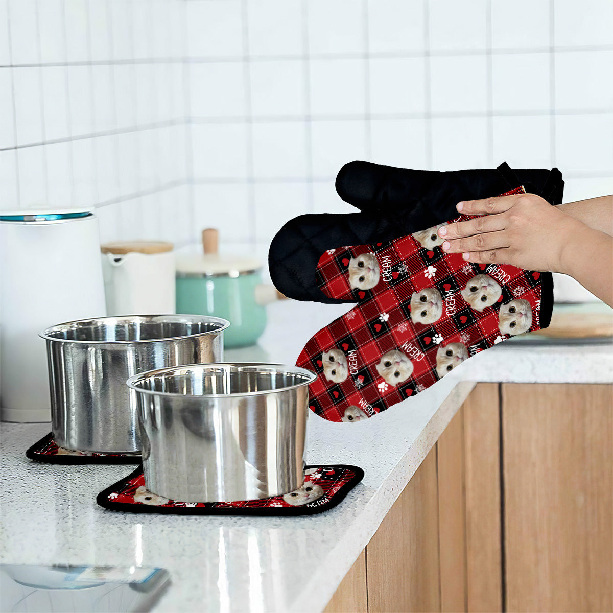 Couverture photo personnalisée pour animaux de compagnie - Cadeau idéal pour les amoureux des chats et des chiens - Ensemble de gants de cuisine et maniques personnalisés