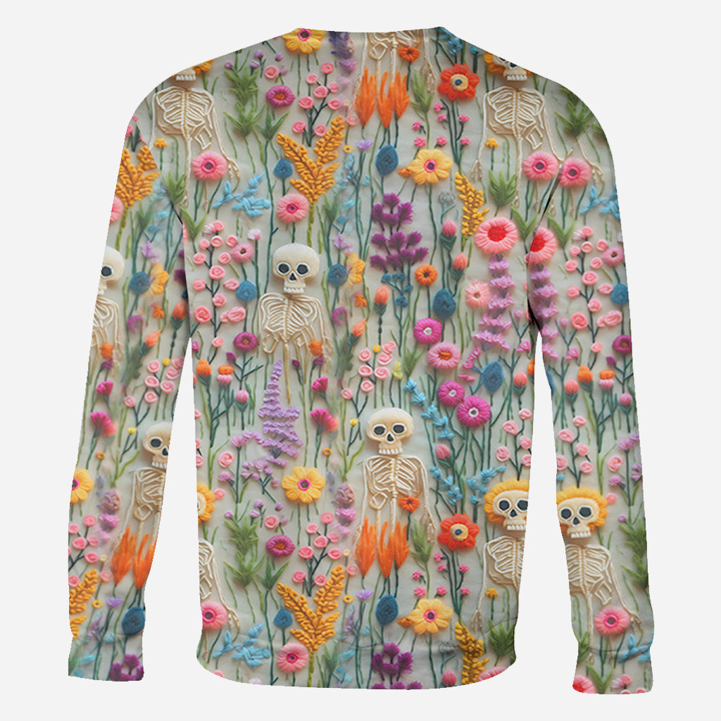 T-shirt à motif floral squelette et crâne personnalisé