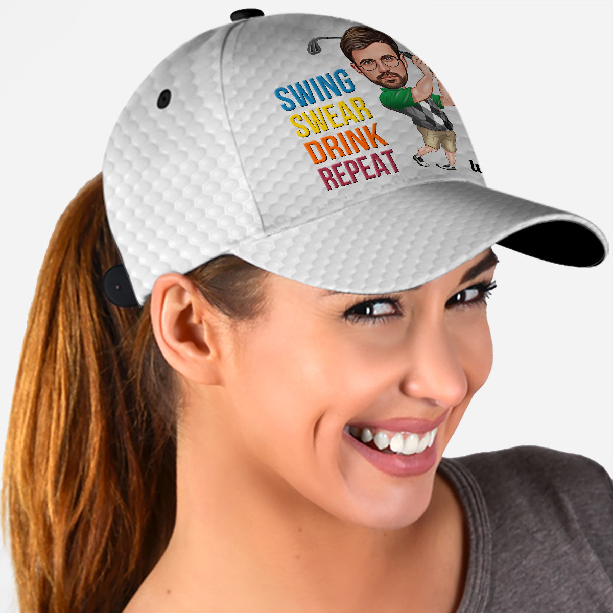 Casquette de golf classique personnalisée « Swing Swear Drink Repeat »