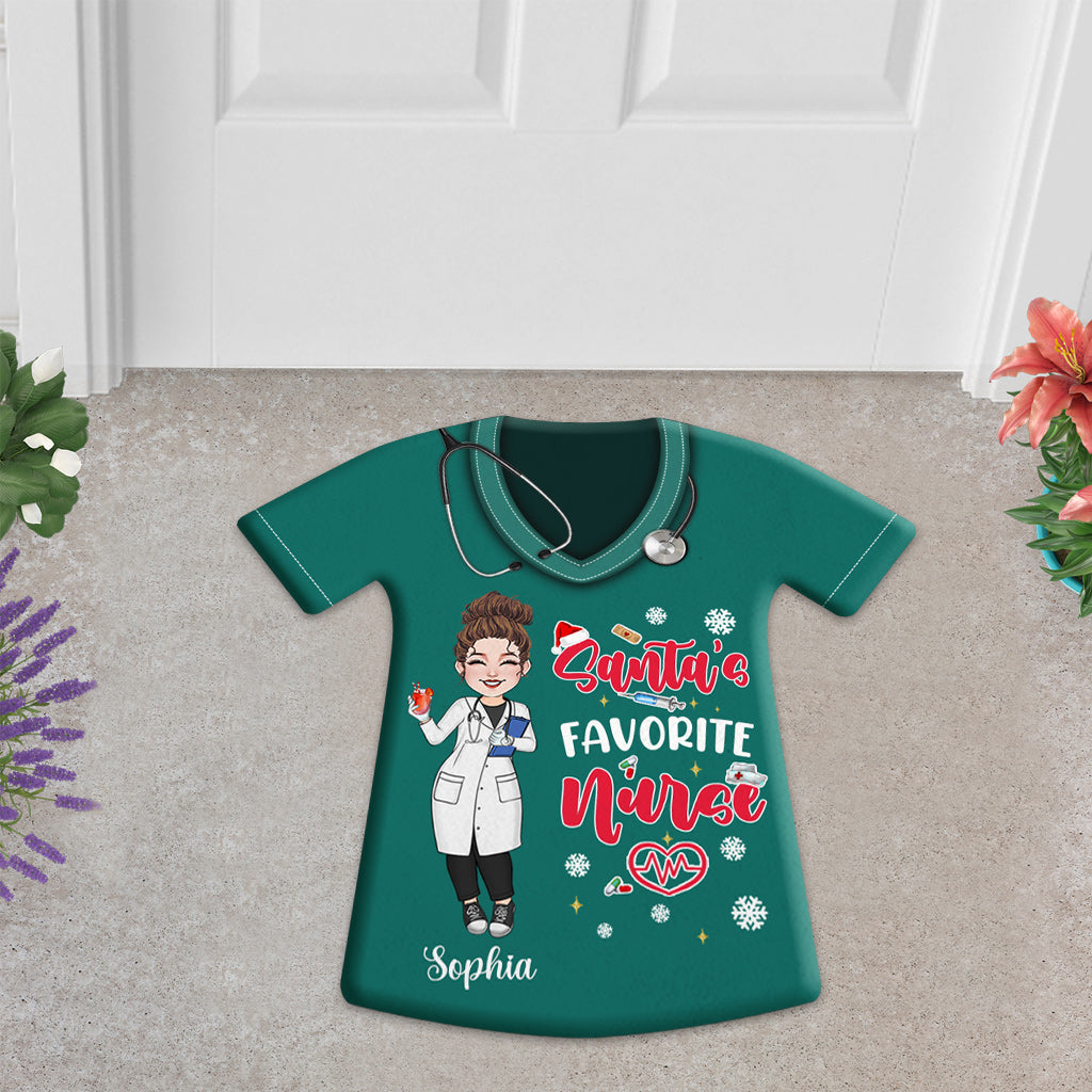 Paillasson personnalisé en forme d'infirmière, l'infirmière préférée du Père Noël
