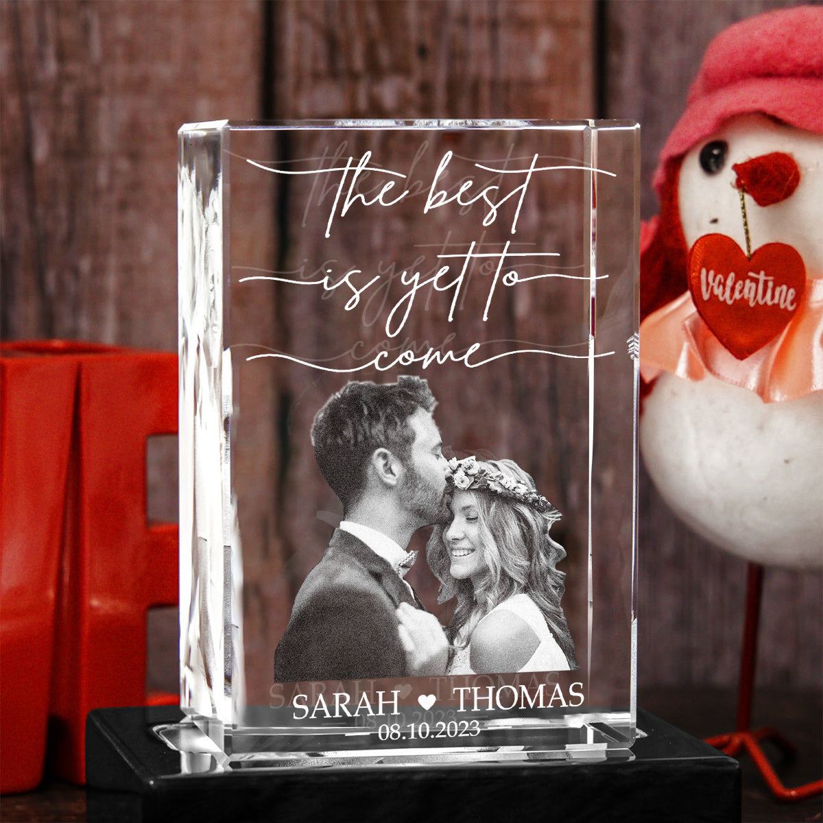 Le meilleur est à venir - cadeau de mariage pour mari, femme, petit ami, petite amie - Lampe en cristal cubique 3D personnalisée avec gravure laser