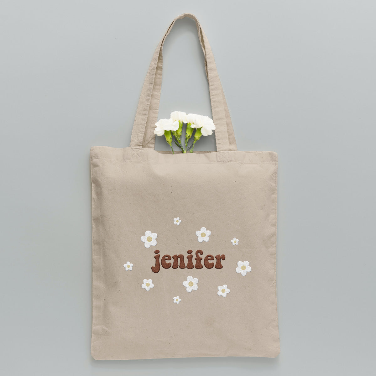 Sac fourre-tout brodé personnalisé avec nom et fleur - Fille