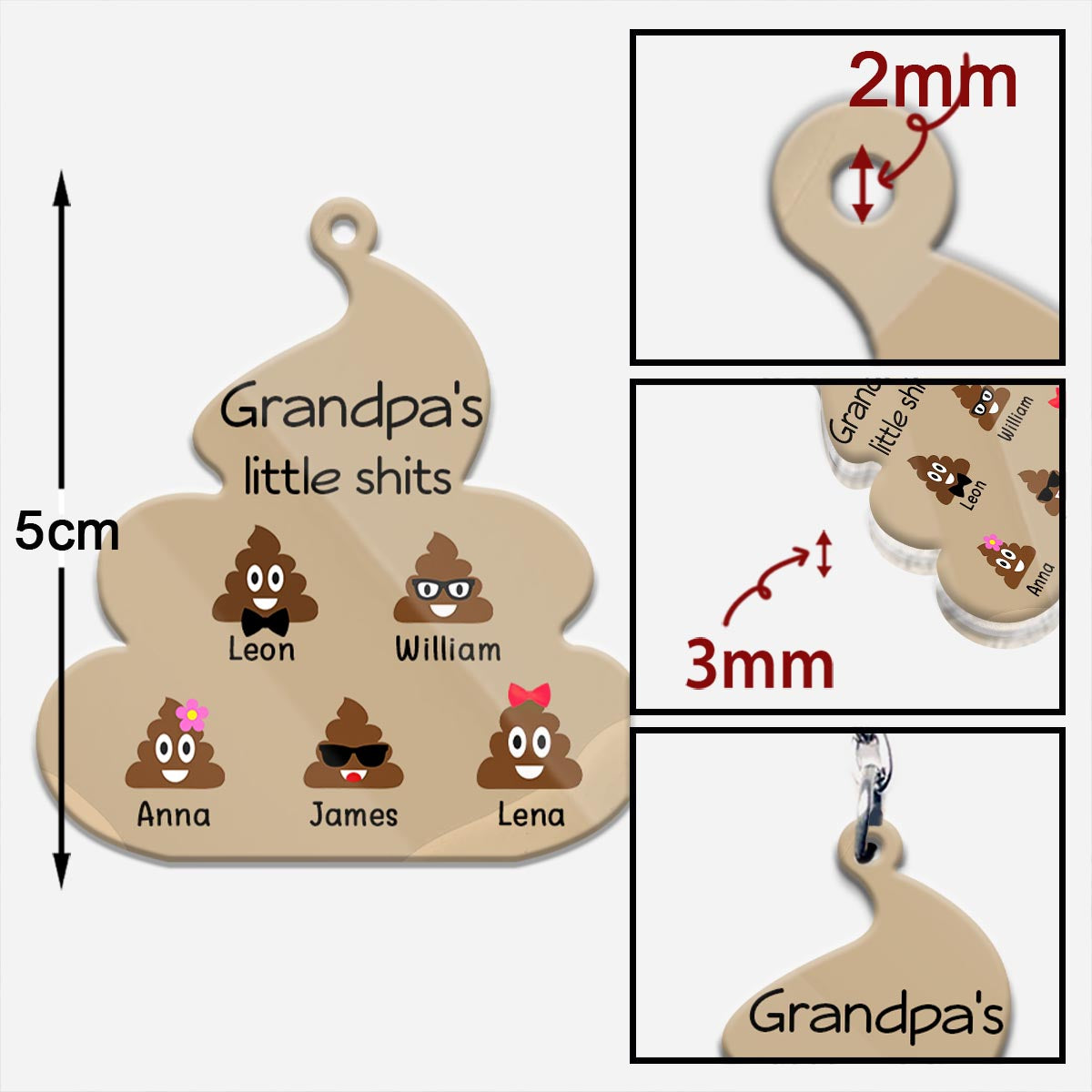 Petits Mignons - Cadeau pour papa, grand-père, maman, oncle, tante, grand-mère - Porte-clés personnalisé