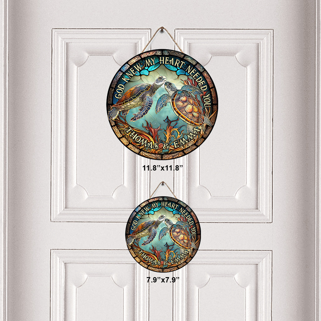 Couple de tortues en vitrail - Cadeau tortue pour mari, femme, petit ami, petite amie - Panneau rond en bois personnalisé