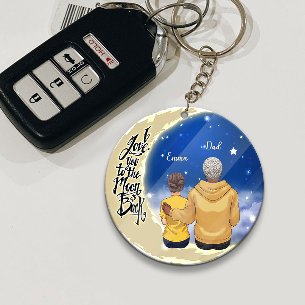 Aller et revenir de la Lune - Cadeau pour grand-mère, maman, papa, grand-père - Porte-clés personnalisé