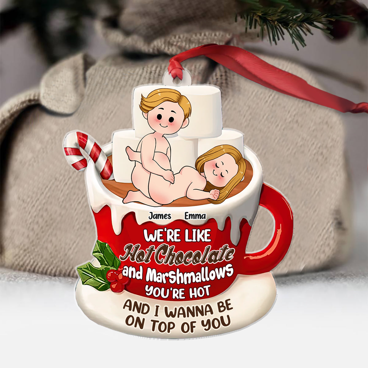 Chocolat chaud et guimauves - Ornement personnalisé pour couple