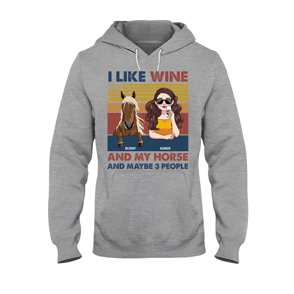 J'aime le vin et mon cheval - T-shirt et sweat à capuche personnalisés avec motif cheval