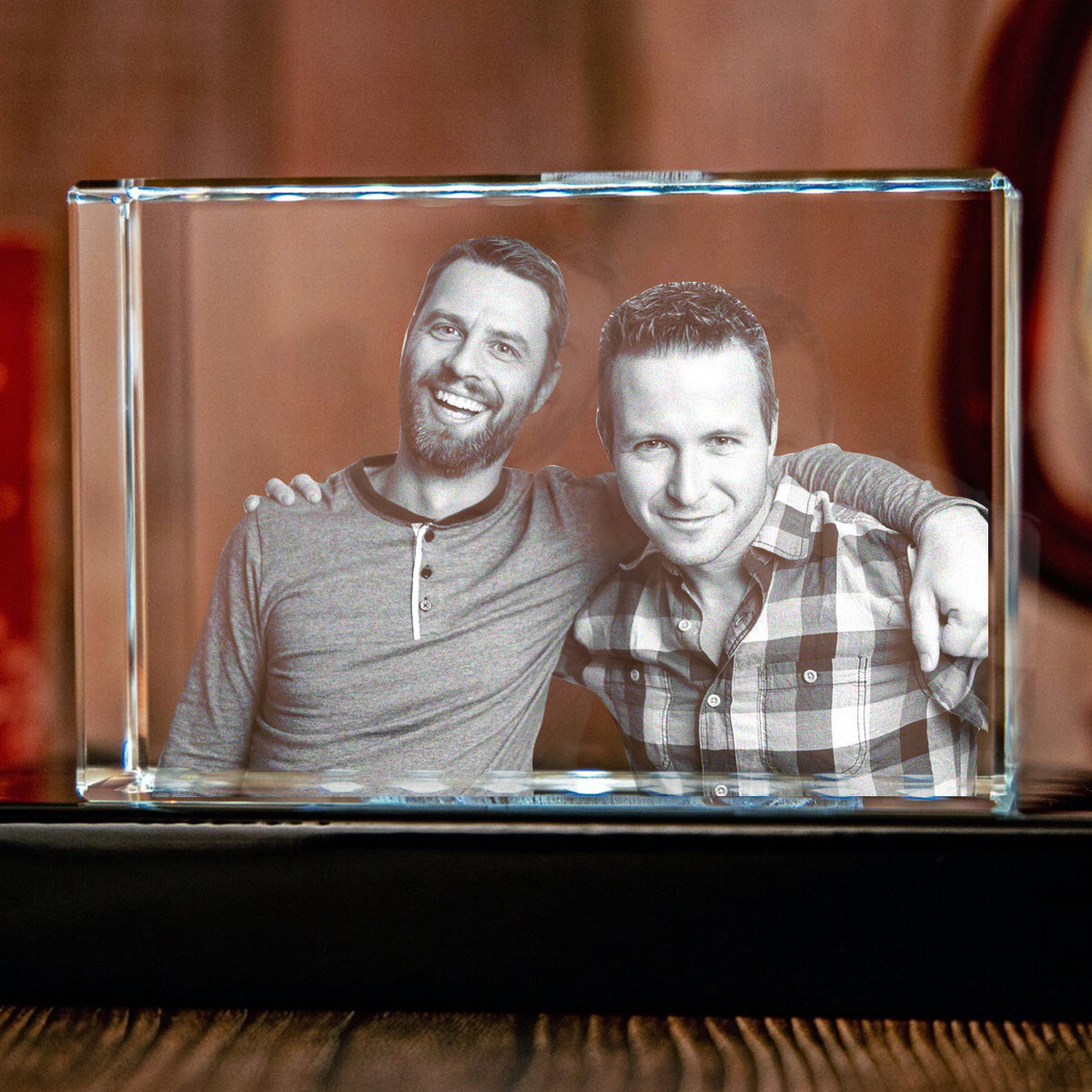 Lampe en cristal cubique 3D gravée au laser avec photo personnalisée - Oncle