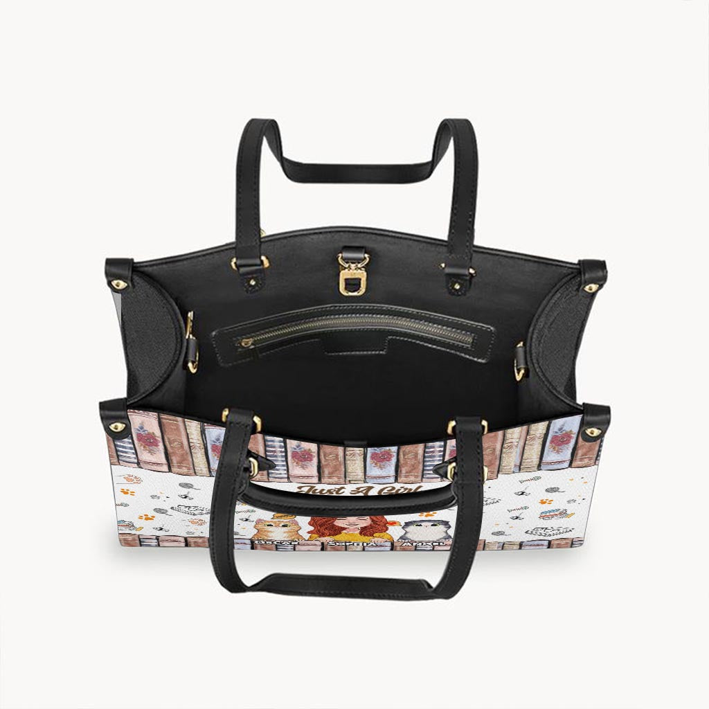 Sac à main en cuir personnalisé « J’aime les livres et les chats »
