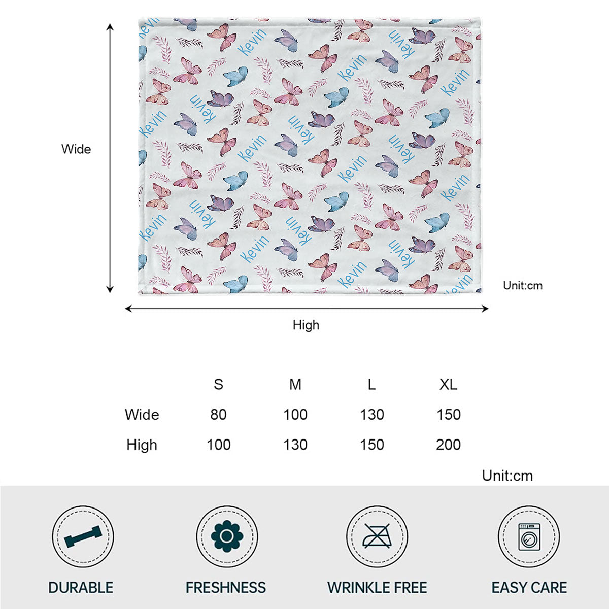 Couverture personnalisée avec nom et papillon pour petit-fils