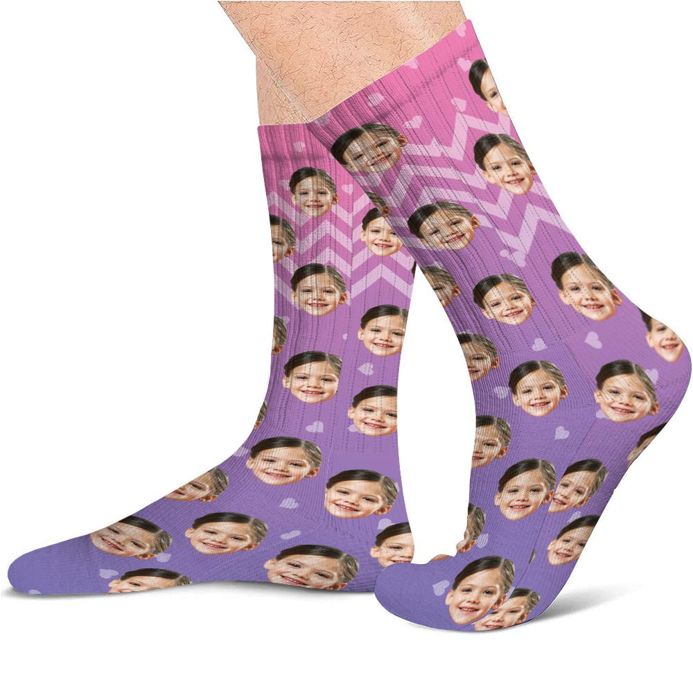 Custom Face Purple Pattern - Personalized Daughter Socks
