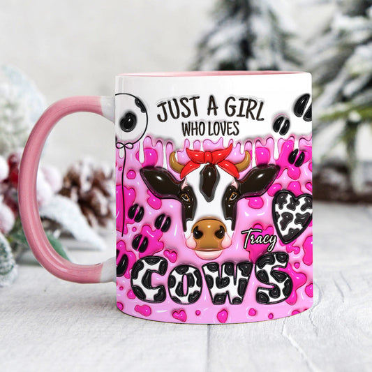 Mug personnalisé « Juste une fille qui aime les vaches » avec motif vache