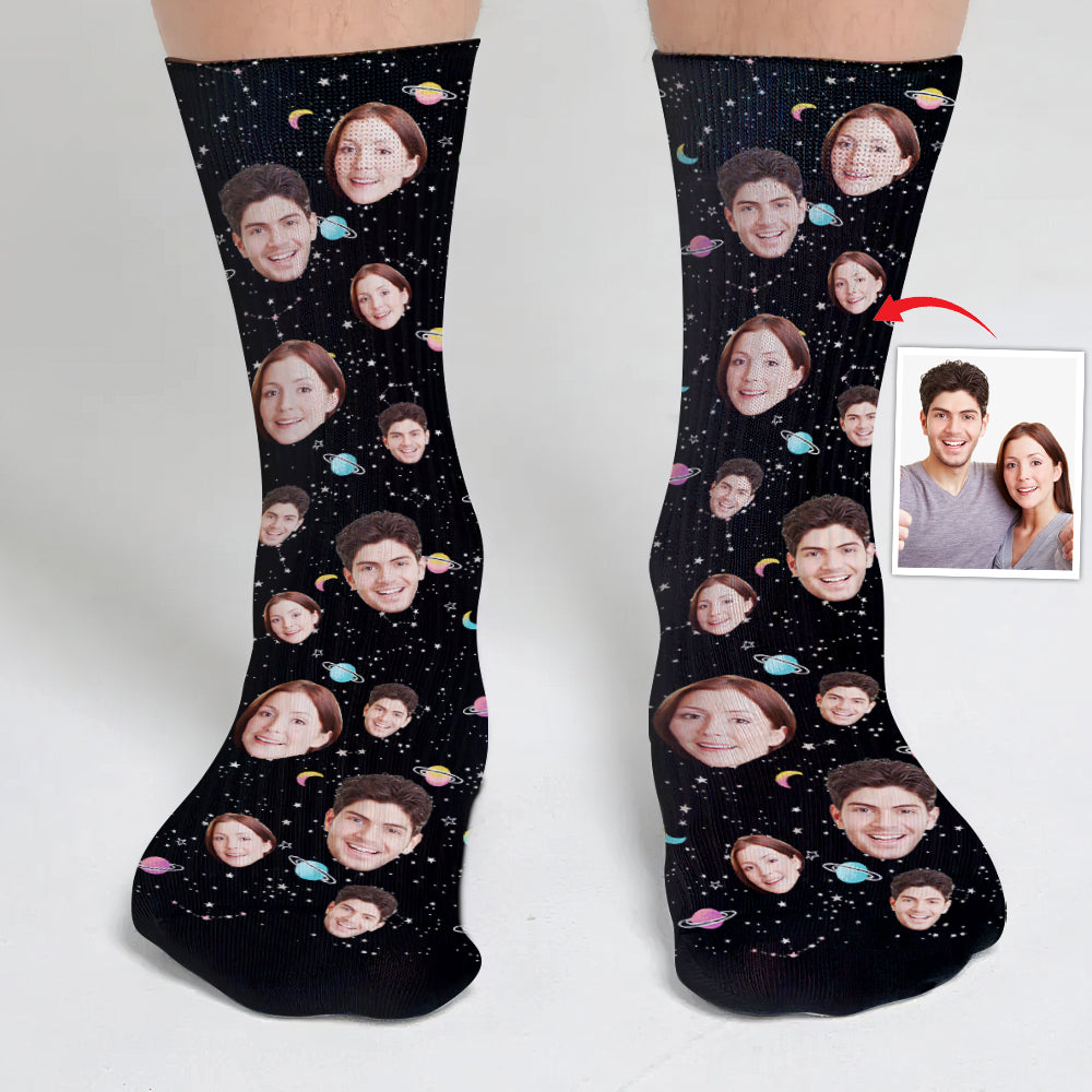 Chaussettes personnalisées pour couples - Face personnalisée Galaxy
