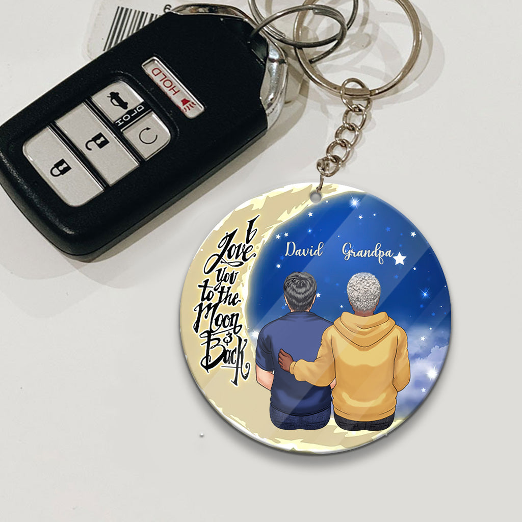 Aller et revenir de la Lune - Cadeau pour grand-mère, maman, papa, grand-père - Porte-clés personnalisé