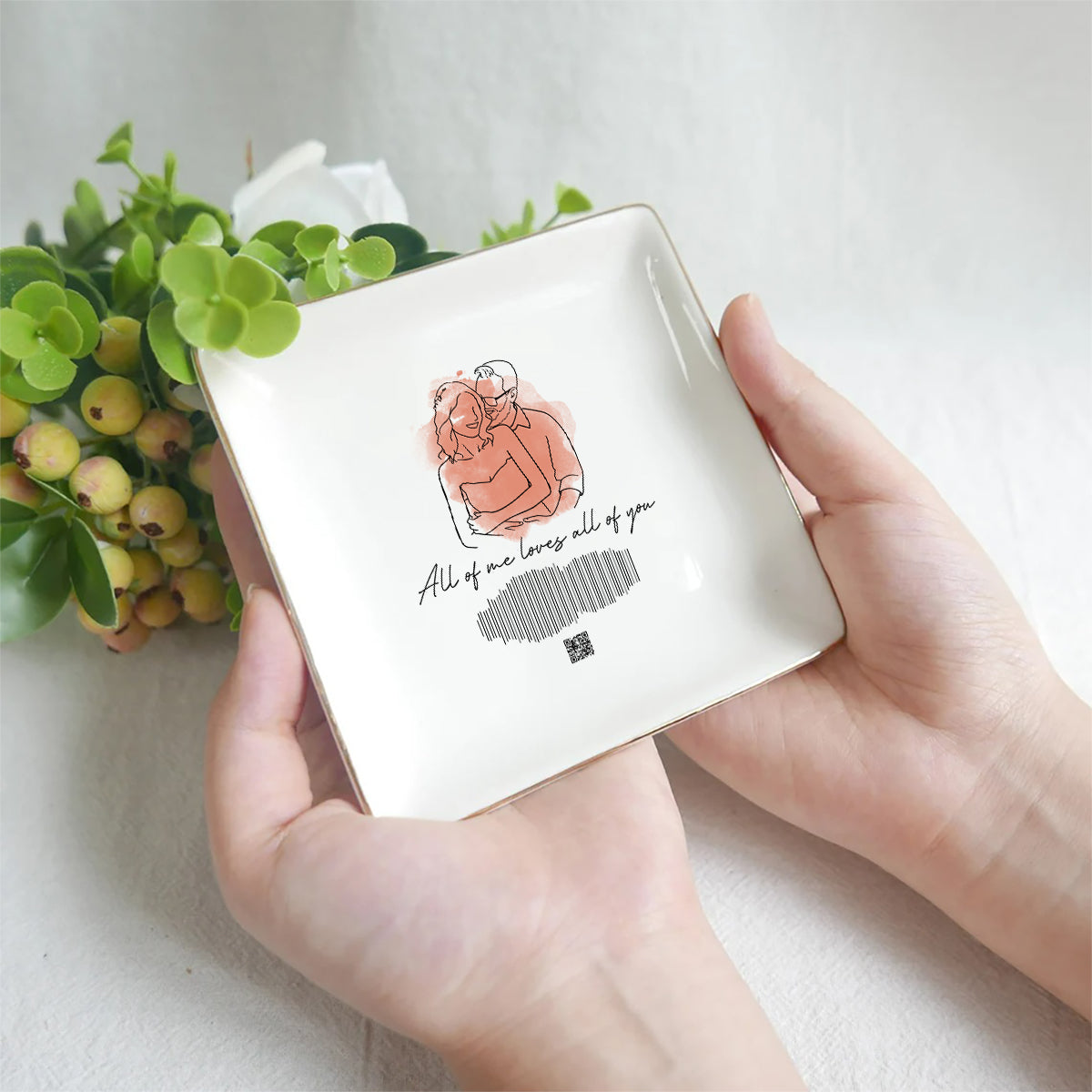 Romantic Couple Song Sound Wave Line Art - Personalized Husband And Wife Jewelry Dish