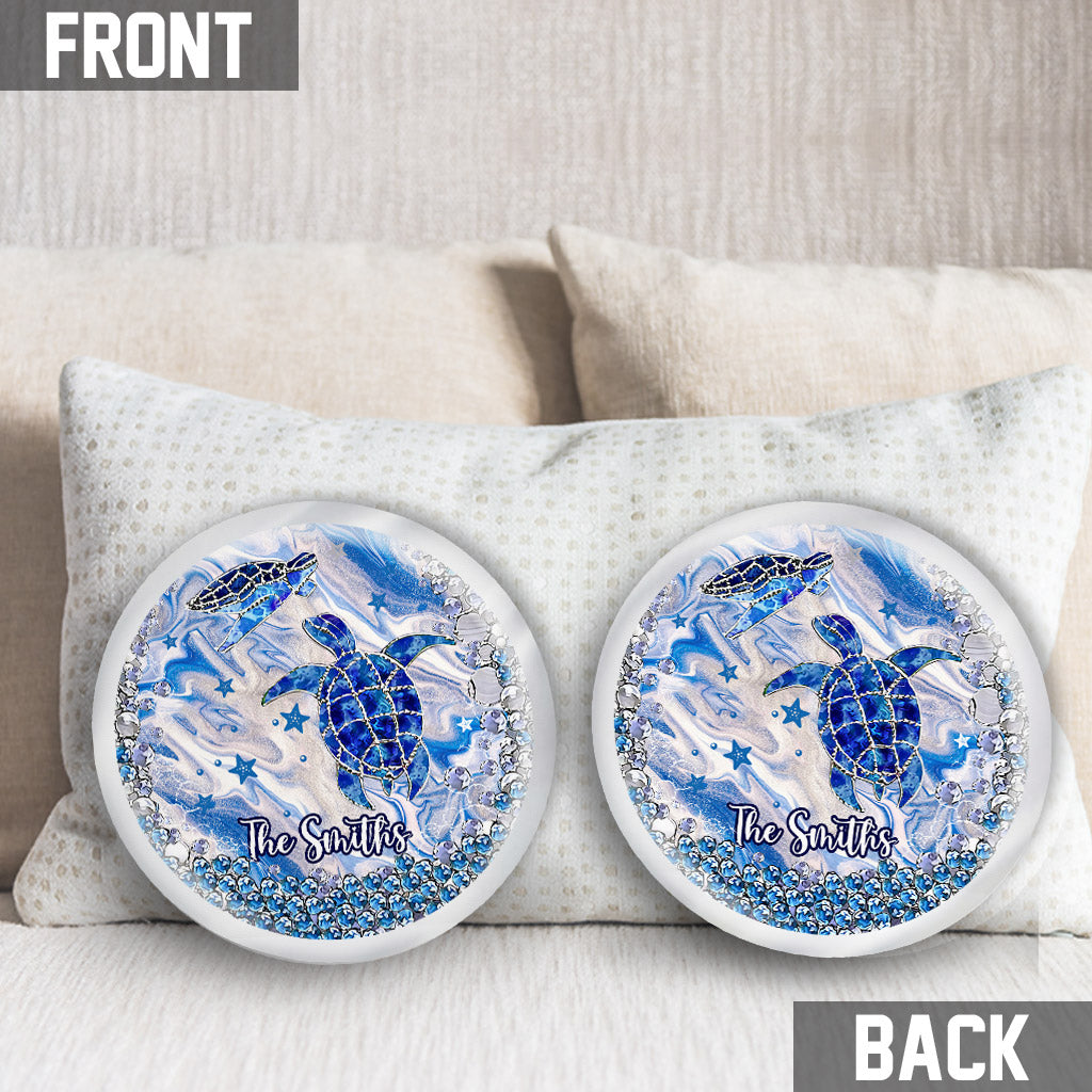 Coussin personnalisé en forme de tortue bleue