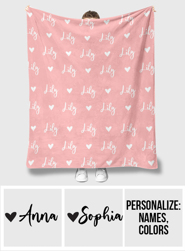 Couverture personnalisée pour petite-fille avec motif cœur et prénom