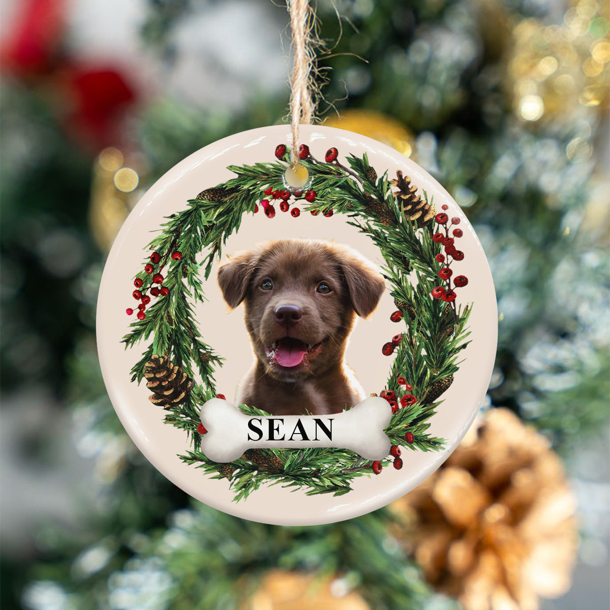 Joli visage de chien/chat - Ornement rond en céramique personnalisé pour chien