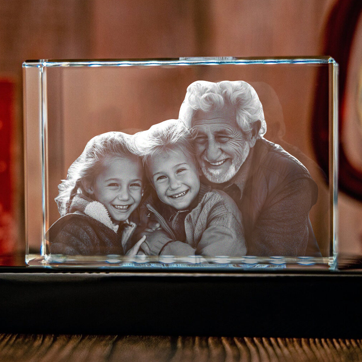Lampe en cristal 3D cubique gravée au laser avec photo personnalisée - Grand-père