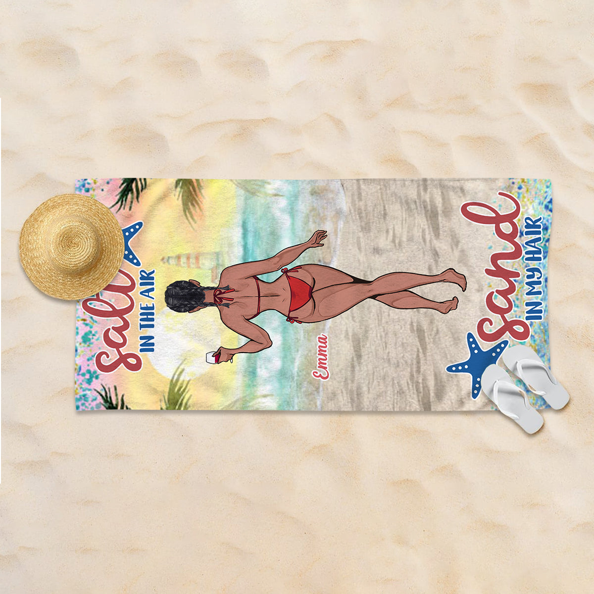 Serviette de plage personnalisée « Sandy Toes Sun Kissed Nose » - Cadeau idéal pour les amoureux de la mer : amie, sœur, petite amie, épouse, maman