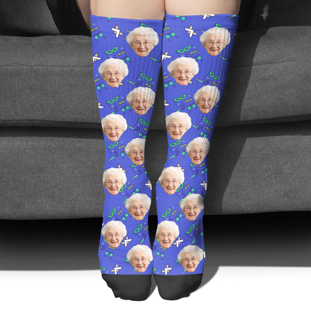 Chaussettes personnalisées pour grand-mère à motif de fête personnalisé