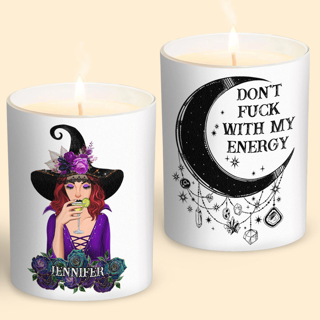 Don't F With My Energy - Personalized Witch Candle With Wooden Lid