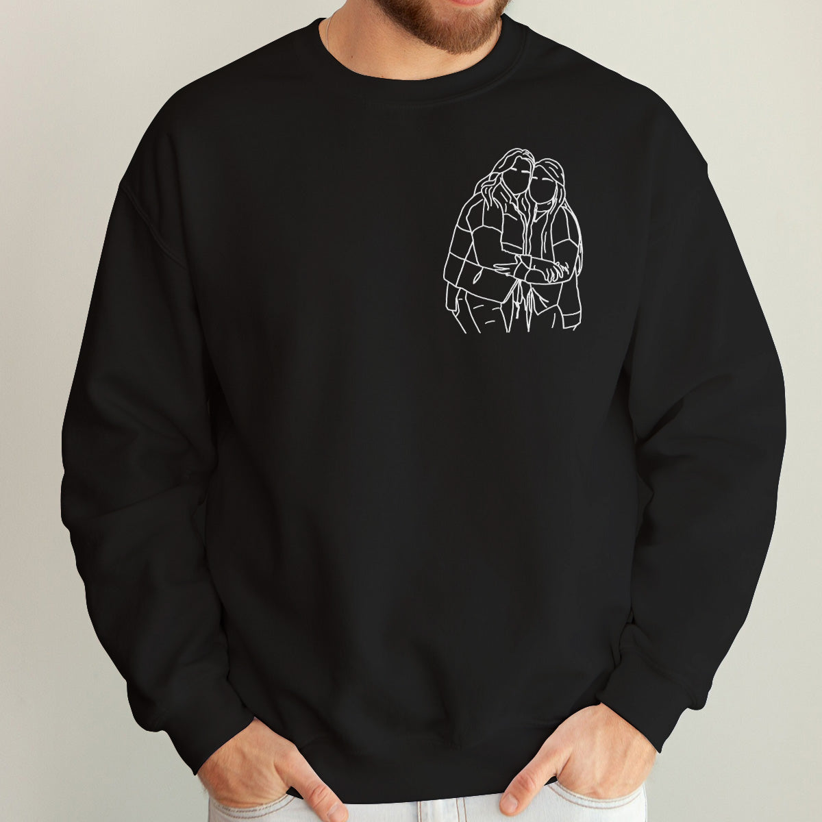 Custom Line Art - Personalized Sibling Embroidered Sweater