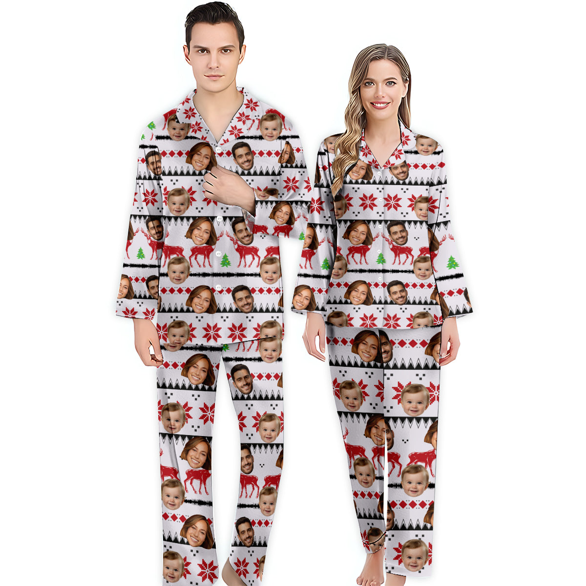 Custom Photo Pajamas Christmas - Family gift for anyone, dog lover, cat lover - Personalized Button Down Pajamas