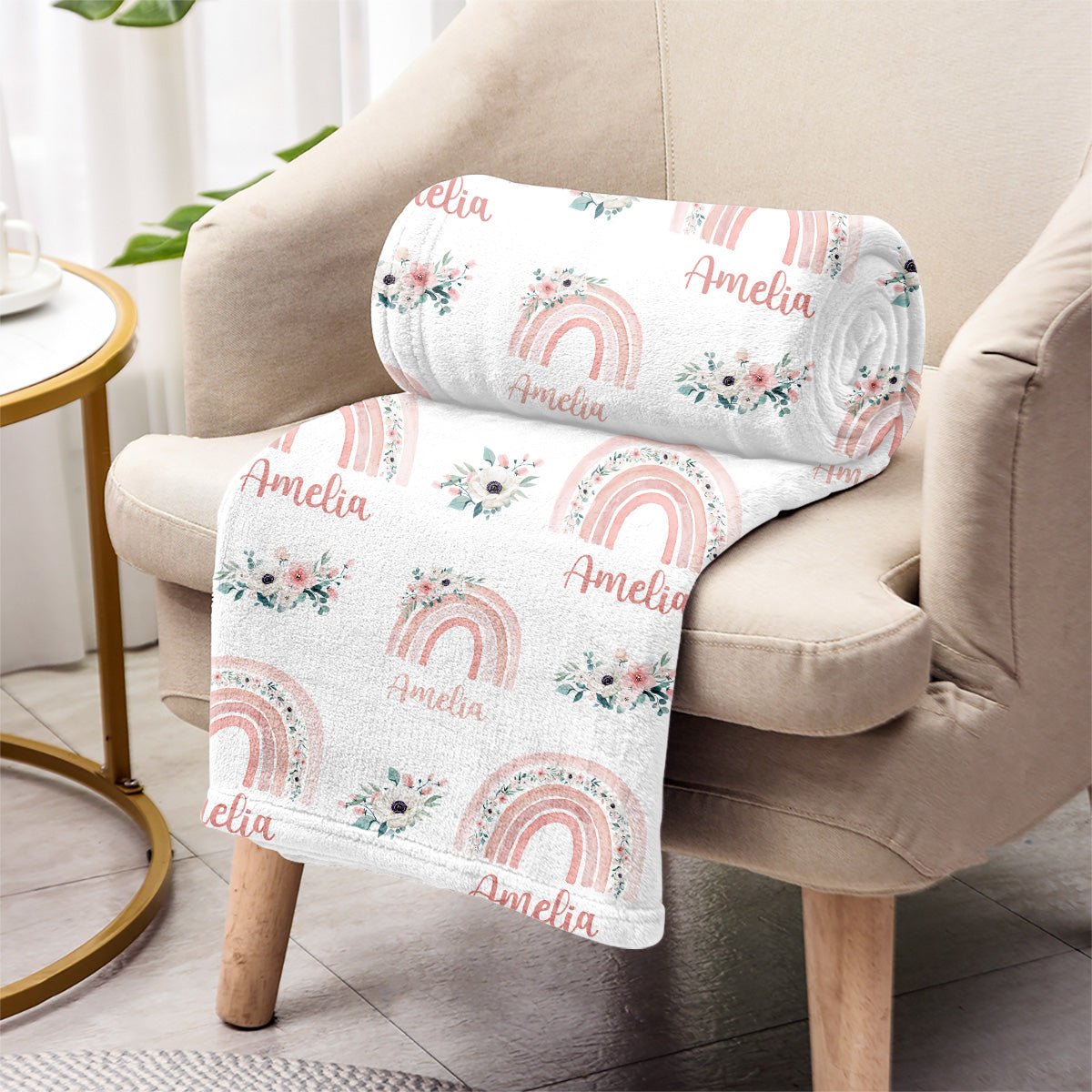 Couverture personnalisée pour nouveau-né - Arc-en-ciel rétro - Nom personnalisé