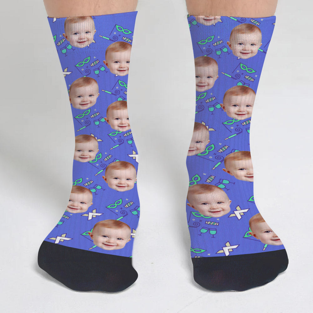 Custom Face Party Pattern - Personalized grandson Socks