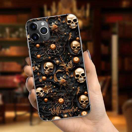 Coque de téléphone personnalisée tête de mort dorée