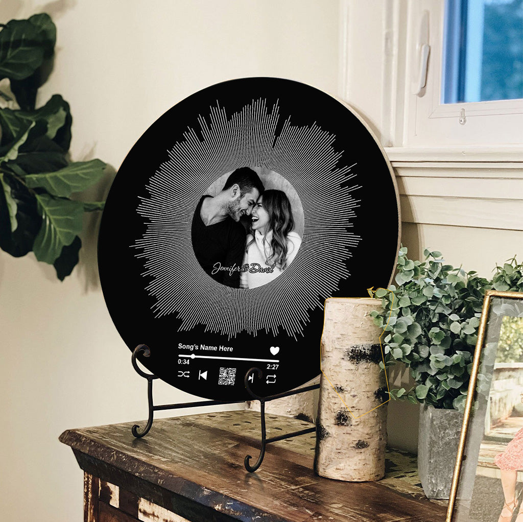 Notre chanson d'amour - Panneau rond en bois personnalisé pour couple