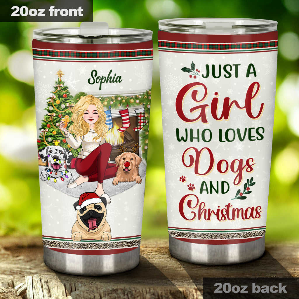 Une fille qui aime les chiens et Noël - Gobelet isotherme personnalisé pour chiens