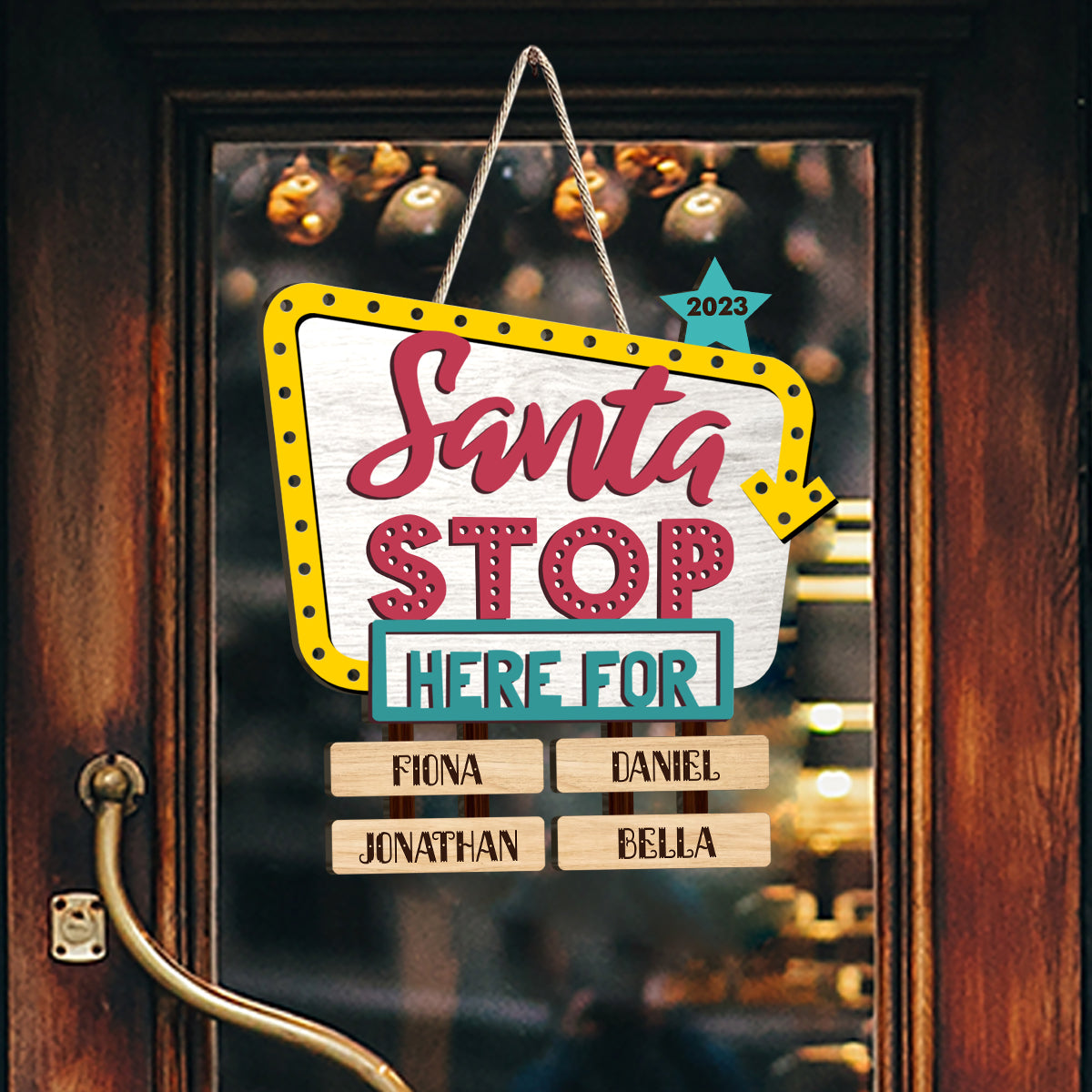 Santa Stop Here For - Personalized Grandma Wood Sign