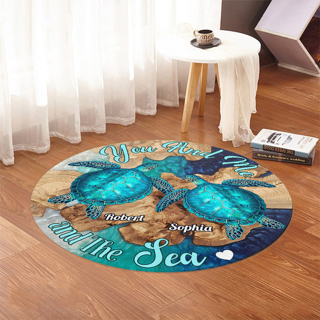Toi, moi et la mer - Tapis rond personnalisé Tortue