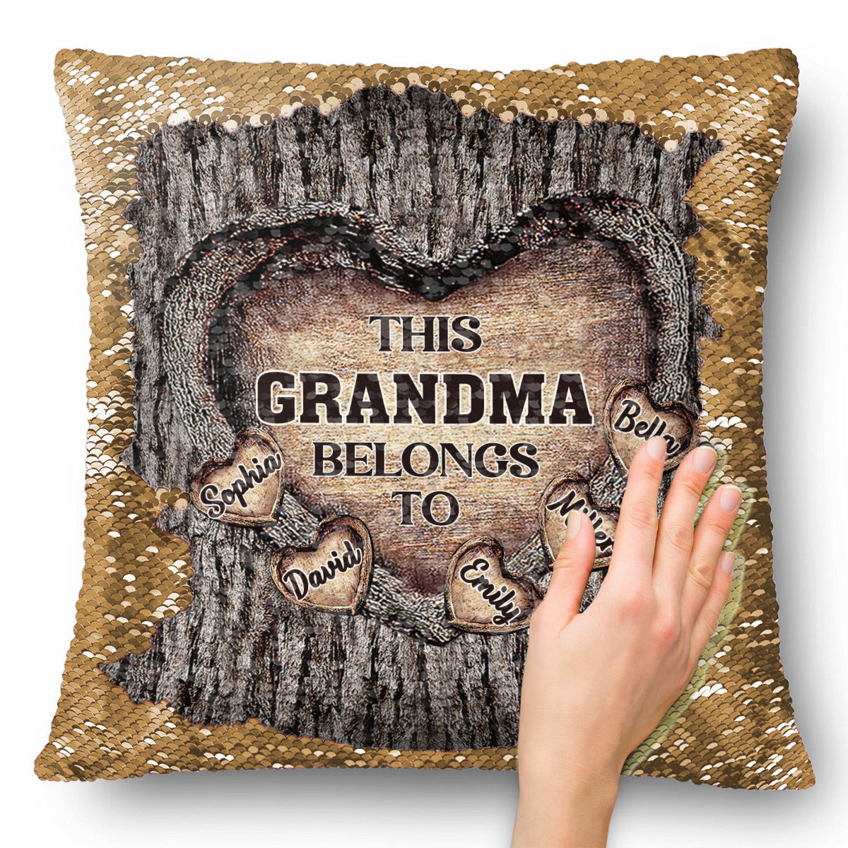 Cette housse de coussin à sequins personnalisée appartient à mamie, maman, Mimi, Nana, Gigi - Cadeau pour mamie