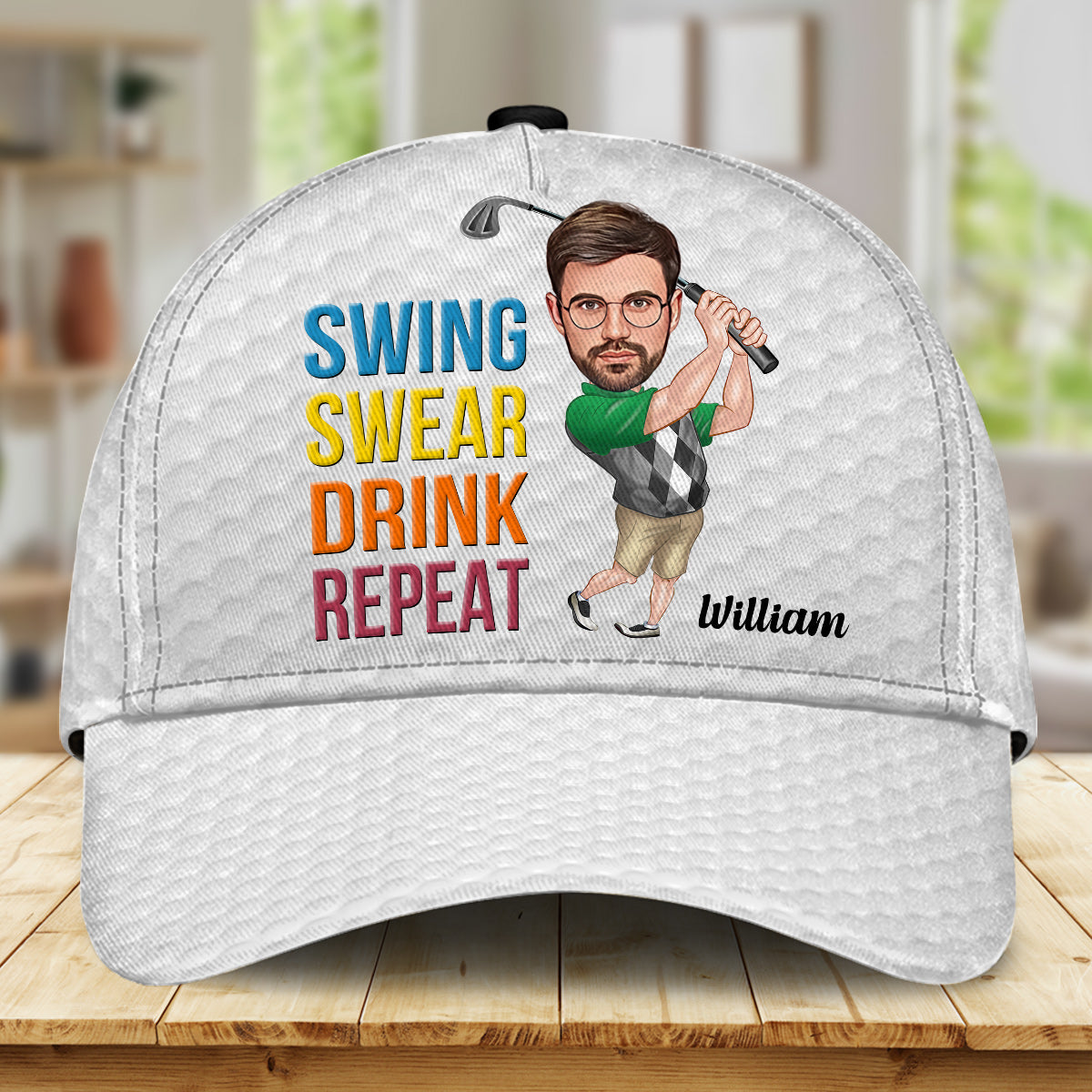 Casquette de golf classique personnalisée « Swing Swear Drink Repeat »